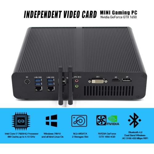 Rugged mini gaming pc intel quad core i7 7920HD up to 4.1GHZ computador GeForce GTX1650 4GB desktops with 3 monitors interface