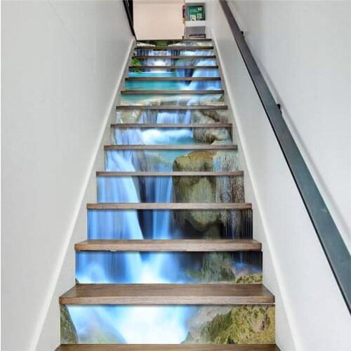 PVC wallpaper waterfall Graphics, simple 13 pieces of DIY stair stickers, step stickers, wall stickers