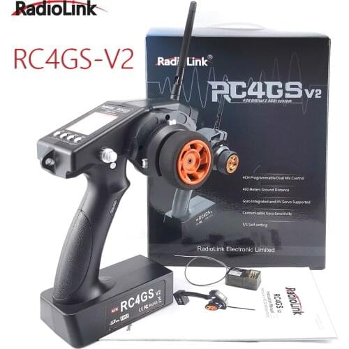RadioLink RC4GS V2 2.4G 4CH 400M Distance Remote Controller Transmitter + R6Fg Gyro Inside Receiver for RC Car Boat