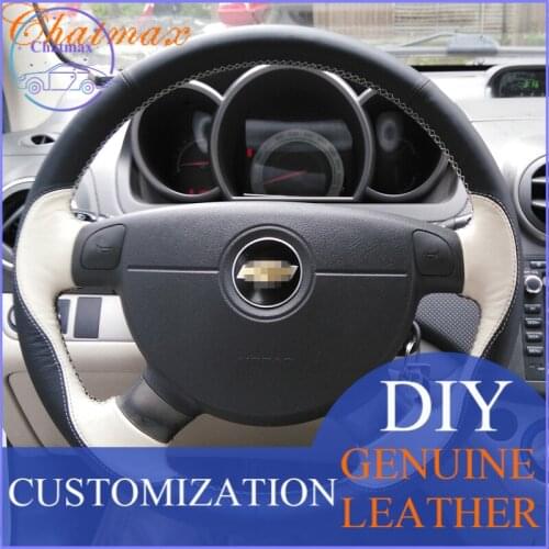 Hand Sewing Car Steering Wheel Cover Individual Customize of Black Suede Leather for Chevrolet Lacetti 2006-2012