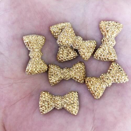 DIY 20pcs 12mm*20mm AB Resin Gold Bow Flatback Rhinestone Wedding Buttons Craft DIY Resin Ornaments F277