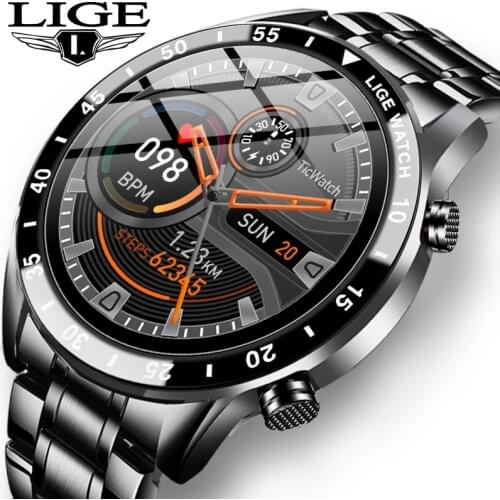 LIGE 2021 New Smart Watch Men Heart Rate Blood Pressure Information Reminder Sport Waterproof Smart Watch for Android IOS Phone