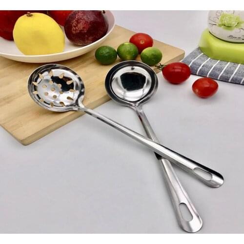 Soup Ladle Colander Spoon High Temperature Resistant Long Handle Stainless Steel Hanging Hot Pot Scoop for Kitchen