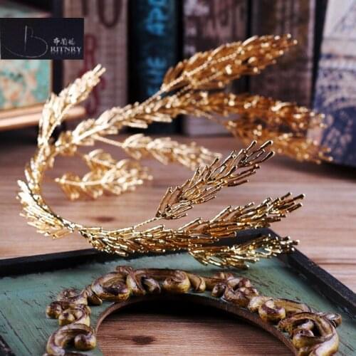 BRITNRY Vintage New Baroque Crown Gold Leaves Headdress For Wedding Hair Accessories Princess Headdress For Women Bride