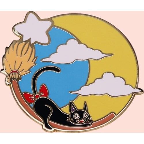 ZF3180 Anime Black Cat Delivery Service Jewelry Enamel Pins And Brooches Cartoon Creative Metal Denim Hat Badge For Friends Kids