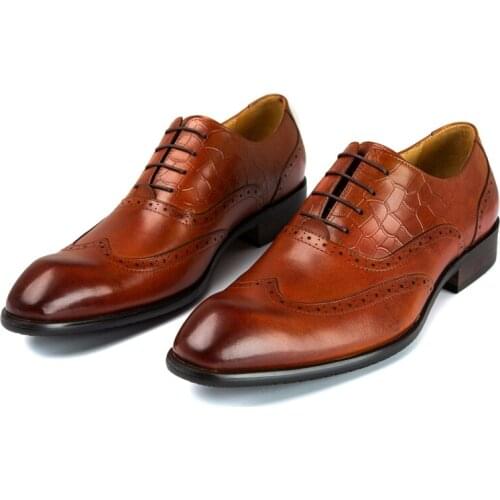 ZGZJYWM High Quality Fashion Spring/Autumn Black/Brown Genuine Leather Flat Oxford Lace-Up Dress Wedding Shoes For Men