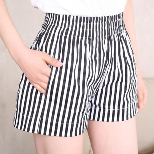 Womens Shorts Summer Blended Stripes Casual Fashion Wide-leg Shorts Loose Elastic Waist Female Shorts