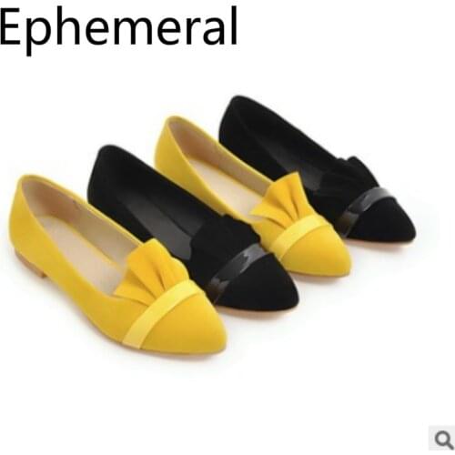 Ladies Flock Flats Pointy Toe Plus Size 46-33 Black Yellow Korean Style No-Heel Slip-Ons Anti-Skip19 New Arrivals Leisure Mujer