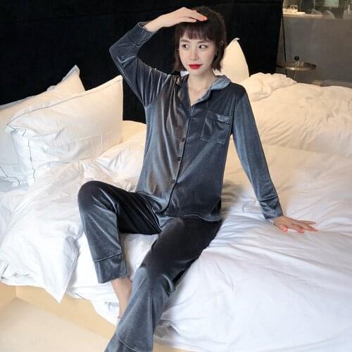 Women Velvet Pajamas Suit Plus Size Sleepwear Autumn New 2PCS Shirt&Pants Velour Intimate Lingerie Lovers Nightwear 3XL 4XL 5XL
