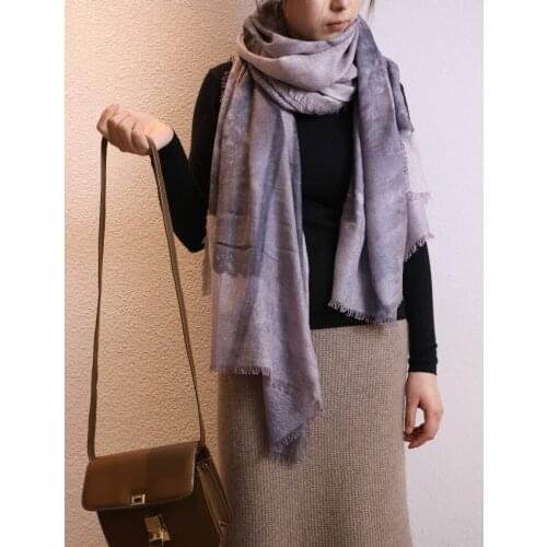 Goat cashmere silk blend women fashion plants painting scarf shawl pashmina 210x100cm super large size