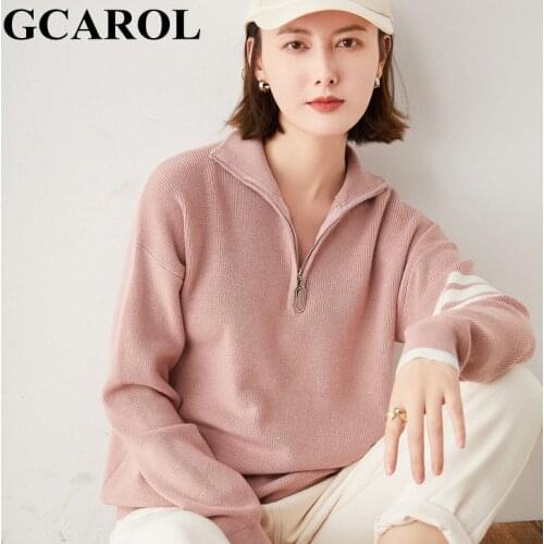 GCAROL Women Zipper Up Turtleneck Sweater Four Bar Sleeve Drop Shoulder Warm Knit Pullover Stretch Soft Spring Autumn Winter