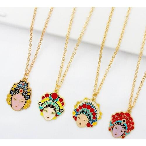 Womens Drama Pendant Necklace Chinese opera head portrait Zinc alloy Drop Necklace Party jewelry accessories