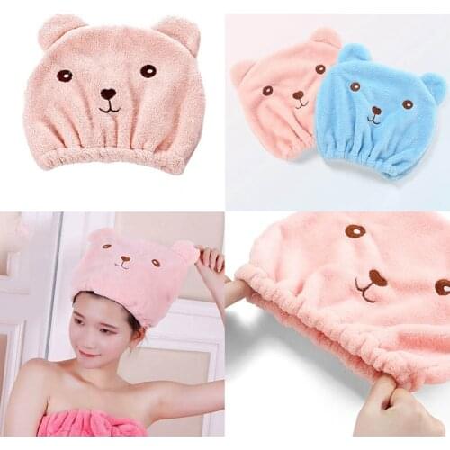 1pc Children Shower Cap Cute Cartoon Bear Bathing Hair Drying Towel Head Wrap Soft Cotton Quickly Dry Hat Hair Turban for Kids