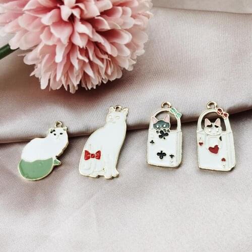 10pc Cute Bow Tie Cats Basket Cat Enamel Charms Cartoon Animals Kitty Metal Pendants Craft Earring Bracelet DIY Jewelry Making