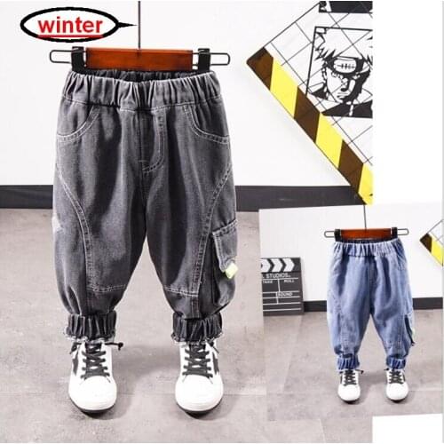 2020 Winter Childrens Pants Kids Pants Baby Boys Jeans Plus Velvet For Baby Boys Denim Pants Toddler Clothing 2-7 Years