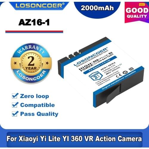 100% Original LOSONCOER AZ16-1 AZ16-2 Battery For Xiaomi 1 2 4K 4K+ For Xiao Mi Yi Lite Action Cameras Battery