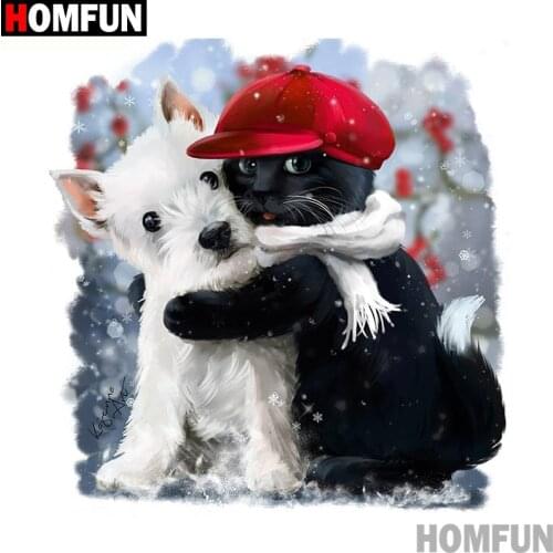 HOMFUN Full Square/Round Drill 5D DIY Diamond Painting "Animal cat and dog" 3D Diamond Embroidery Cross Stitch Home Decor A19969