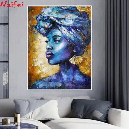 DIY 5D Diamond Painting Blue Africa Woman Full Square Round Drill Mosaic Cross Stitch Diamond Embroidery Portrait Home Decor