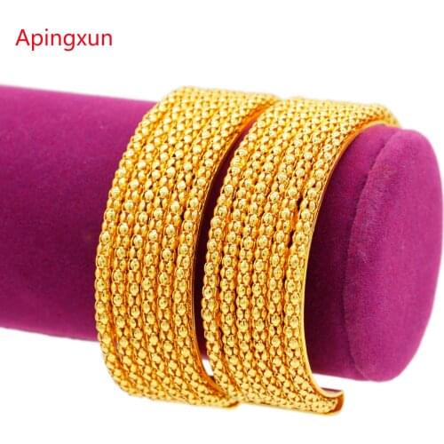 Apingxun 2pcs/lot Cuff Bracelet Dubai Gold Color African Women Bangle French United Kingdom Bridal Wedding Jewelry Friend Gifts