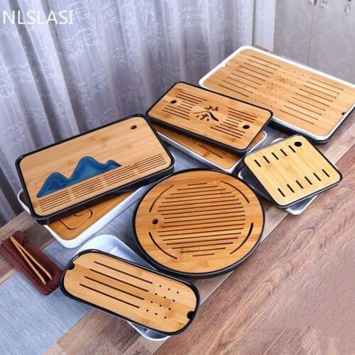 WSHYUFEI 1PC Bamboo Tea Tray Drainage Water Storage Dry bubble tea tray Room Board Table Chinese Ceremony Tools Tea Set