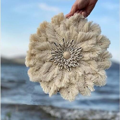 Free Shipping(1pcs/lot)Handmade Customized Shell&Cotton Rope Hanging Crafts Natural Shell Beach Wedding Decor Sofa Background