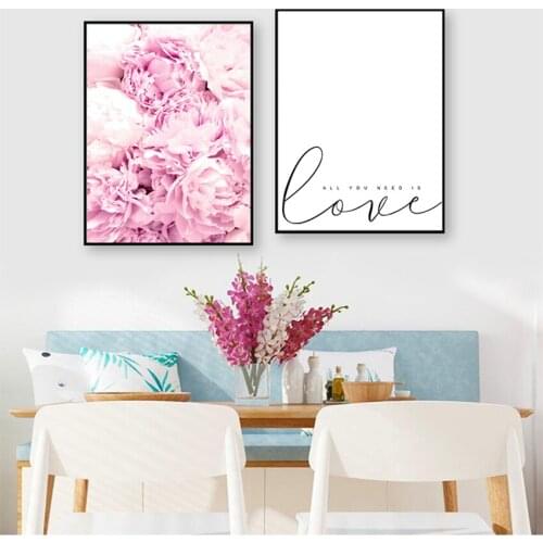 Art Painting Decorative Pictures Home Decor Pink Peony Flower Canvas Nordic Posters Floral Prints Scandinavian Style Wall