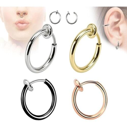 1PC Trebdy Fake Ear Clip Fake Nose Ring Pierceless Stainless Steel Septum Rings Nose Piercing Earrings Fake Piercing Jewelry