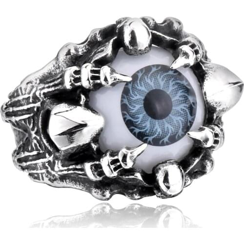 Stainless steel punk biker skull ring demond eye rock huge exaggerated ring jewelry