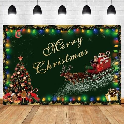 Laeacco Merry Christmas Tree Santa Claus Sleigh Gift Birthday Photo Photography Backdrop Photo Background For Photo Studio