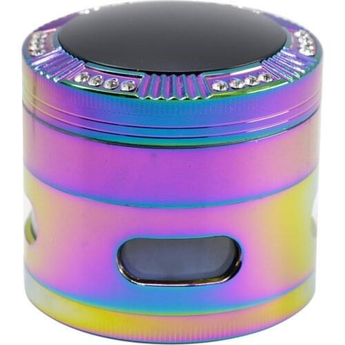 Zinc Alloy diameter 63mm4 Layers Laminate drill Ice Blue side window Herb grinder Spice Mill Tobacco Grinder Smoking Accessories