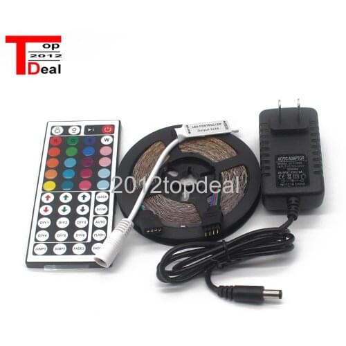 5m SMD 2835 5050 RGB LED Strip light flexible led tape diode ribbon no waterproof 220V 24key controller DC 12V adapter set