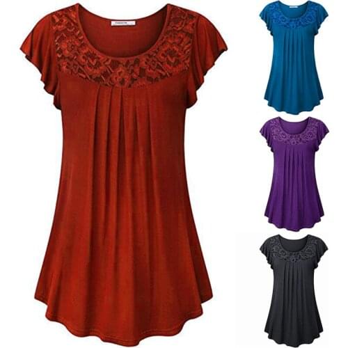 Plus Size 2XL Summer Ruffled Solid Tunic Blouse Short Sleeve Shirts Women Blusas Fashion Shirt Women Tee Top Casual Female shirt