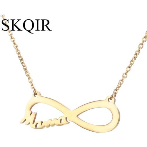 Mama Letter Infinity Love Symbol Pendant Horizontal Number 8 Dangle Necklaces For Women Gold Color Collares Luxury Brand Jewelry