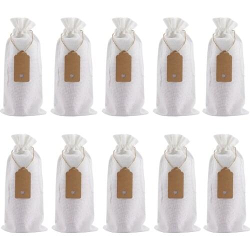 Burlap Wine Bags Wine Gift Bags with Drawstrings, Single Reusable Wine Bottle Covers with Ropes and Tags