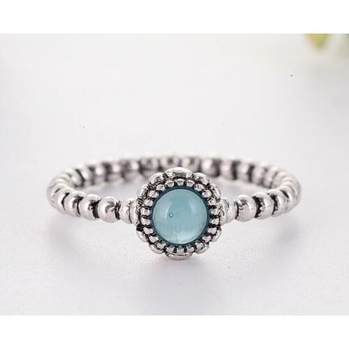 Minimalist Round Pink/Blue Resin Stone Ring For Party Jewelry Thin Small Girls Dainty Rings Bague Bijoux Accessories L5F401