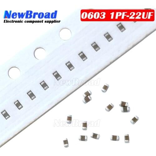 100pcs 0603 50V SMD Thick Film Chip Multilayer Ceramic Capacitor 1pF - 22uF 10NF 100NF 1UF 2.2UF 4.7UF 10UF 1NF 100PF