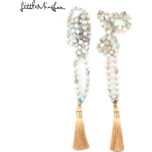 Fashion Bohemian Tribal Beige Tassel Buddha Yoga Jewelry Amazonite Stone beads Necklace For Women Lariat Necklaces long necklace