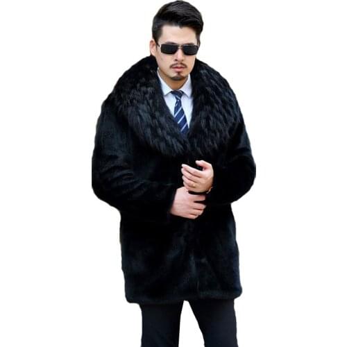 Mens Fur Coat 2018 New Winter Large size 3XL 4XL 5XL Imitation Water Mane Fox Fur Grass Long Black Windbreaker Jacket