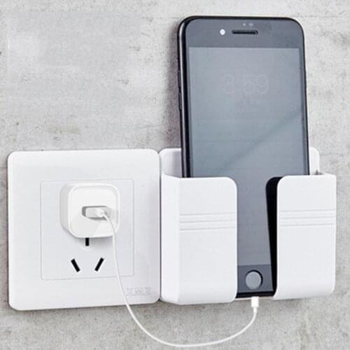 Wall Mounted Organizer Storage Box Remote Control Mounted Mobile Phone Plug Wall Holder Charging Multifunction Holder Stand