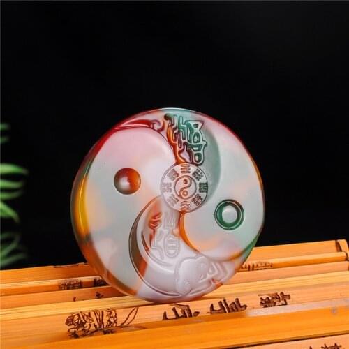 Natural Color Jade Tai Chi Taoism Pendant Necklace Chinese Hand Carved Charm Jewellery Fashion Amulet for Men Women Gifts