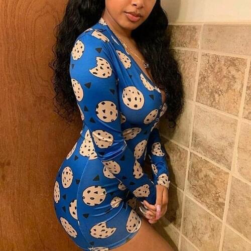 Sexy Women Romper Clothes Deep V Neck Pajamas Print Summer Casual Bodysuit Buttons Crop tops Jumpsuits Shorts Stretch Tracksuit