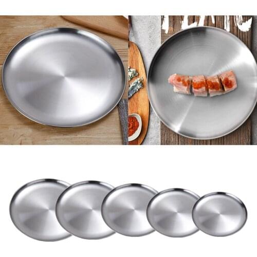 Stainless Steel Flat Dish plate Double Insulated Thick Platter for BBQ No Corners Durable Drop-Resistant