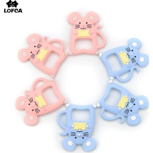 LOFCA Baby Teether 1pc Mouse Cartoon Food Grade Teether BPA Free Silicone Nursing Animal Pacifier Clip Baby Teething Toys DIY