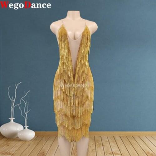 Sexy Summer Women Backless Short Tassels Gold Sling Dress Evening Party Beach Sundress