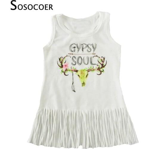 SOSOCOER Girls Tassel Dress 2017 Summer Cartoon Deer Baby Gril Dresses High Quality Fashion Letter Sleeveless Dress Kids Clothes