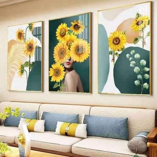 Modern Small Fresh Art Living Room Decoration Painting Sunflower Sunflower Green Plant Restaurant Nordic Painting