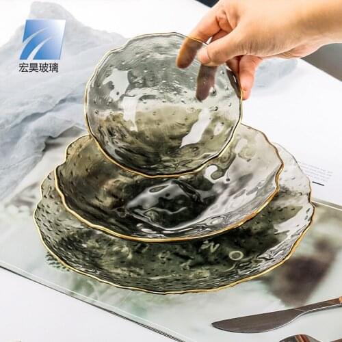 Japanese-style Jinbyon glass plate home lace plate fruit and vegetable plate restaurant steak tray tray shallow plate dumpling
