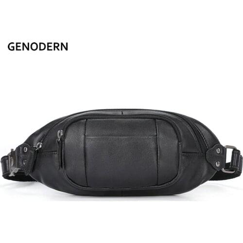 GENODERN New Cow Leather Mens Waist Bag Genuine Leather Multi-function Shoulder Bag Fashion Men Waist Bag Male Chest Pack
