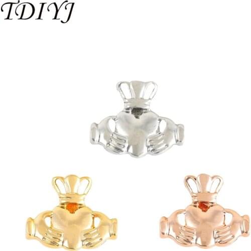 TDIYJ New Fashion Hand with Heart Love Slide Charms Keepers fit for Leather Wrappable Keeper Bracelet and Pendant 12pcs/lot