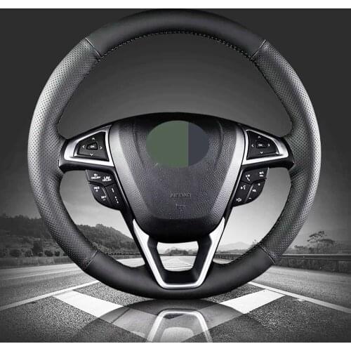 DIY Black Comfortable And Breathable Faux Leather Car Steering Wheel Cover For Ford Fusion Mondeo 2013 2014 EDGE 2015 2016